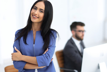 Fototapeta premium Successful young business woman with charming confident smile