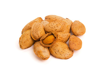 Fototapeta na wymiar Macro view of shelled almond. Almonds in their shells.