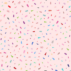 Colorful confetti on pink background. Cute festive seamless pattern.