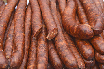 Pork sausages smoked and dried