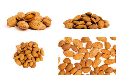 Macro view of shelled almond. Almonds in their shells.