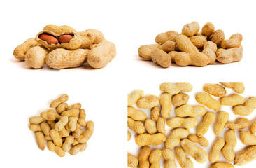 Heap of peanuts as background. Macro view of shelled peanuts.