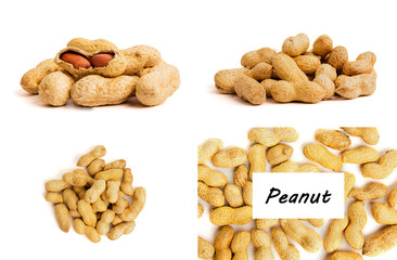 Heap of peanuts as background. Macro view of shelled peanuts.