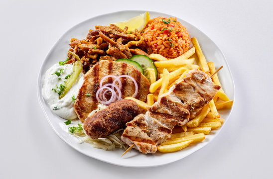 Regional Greek Mixed Grill With Chips And Pilaf