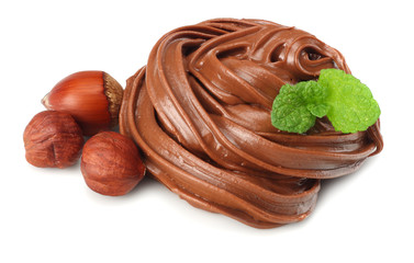 chocolate cream with hazelnut isolated on white background