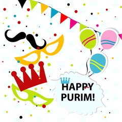 Template Jewish holiday Purim greeting card, crown, vector