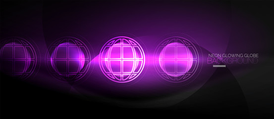Techno globe concept, neon glow planet