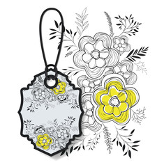 tag hanging with floral pattern vector illustration design