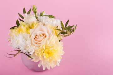 Yellow pink bouquet flowers