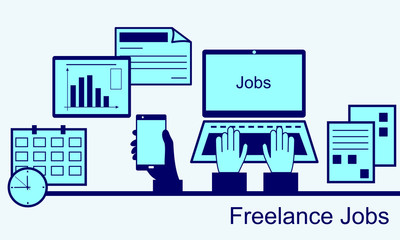 Remote work as a freelancer. Modern information technology, the workplace, tools freelancer and working space. 