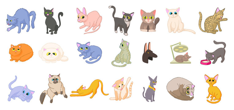 Cats icon set, cartoon style