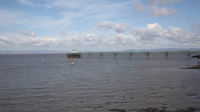 Clevedon Somerset England pier and seafront at coast town near Bristol and Weston-super-mare pan 