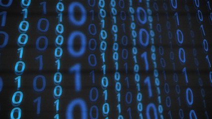 Binary computer code hackers zero one light blue