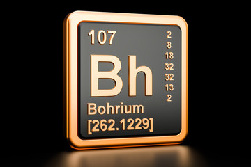 Bohrium Bh chemical element. 3D rendering