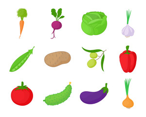 Vegetables icon set, cartoon style