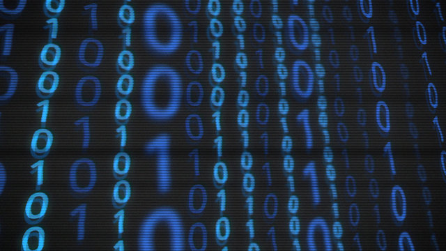 Binary computer code hackers zero one light blue