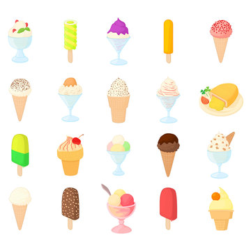Ice cream icon set, cartoon style