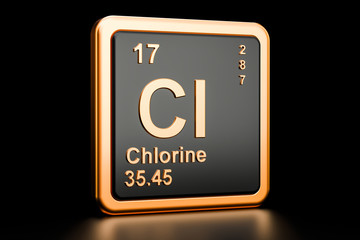 Chlorine Cl chemical element. 3D rendering