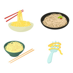 Pasta icon set, cartoon style