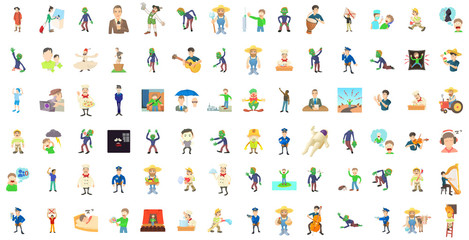 Men characters icon set, cartoon style