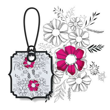 tag hanging with floral pattern vector illustration design