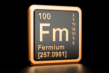 Fermium Fm chemical element. 3D rendering