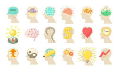 Human mind icon set, cartoon style