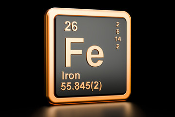 Ferrum iron Fe chemical element. 3D rendering