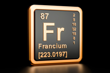 Francium Fr chemical element. 3D rendering