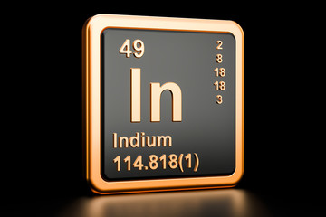 Indium In chemical element. 3D rendering