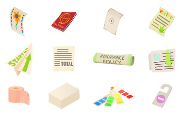 Paper icon set, cartoon style