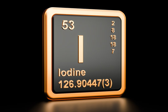 Iodine I stibium chemical element. 3D rendering