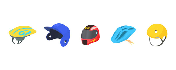 Sport helmet icon set, cartoon style