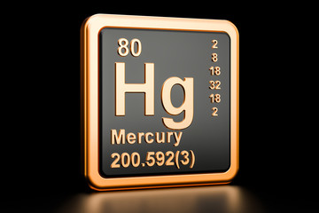 Mercury Hg chemical element. 3D rendering