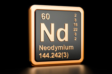 Fototapeta premium Neodymium Nd chemical element. 3D rendering