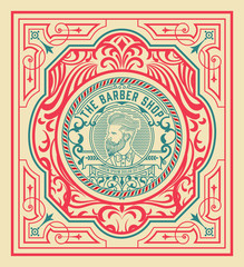 Vintage label. Barbershop theme