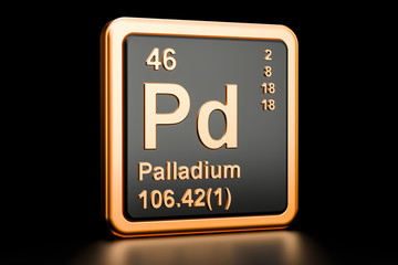 Palladium Pd chemical element. 3D rendering