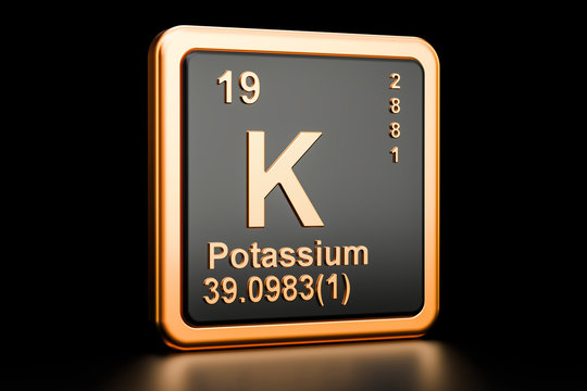 Potassium K chemical element. 3D rendering