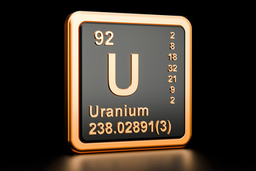 Uranium U chemical element. 3D rendering