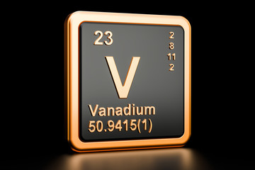 Vanadium V chemical element. 3D rendering