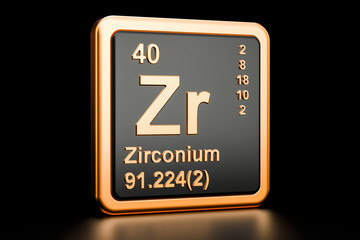 Zirconium Zr chemical element. 3D rendering