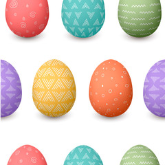 Happy Easter eggs seamless pattern. Set of ornamented colored Easter eggs with different simple textures