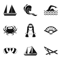 Fishing from a boat icons set, simple style
