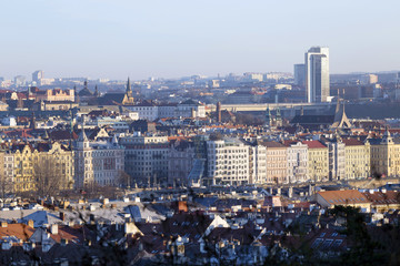 View on the winter Prague City with its Towers, Czech Republic