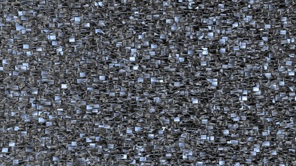  Shiny metal cube background. Chaotic,  random, uneven dispersal pattern. 3d render.