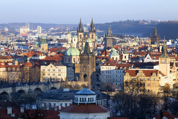 Naklejka na ściany i meble View on the winter Prague City with its Towers, Czech Republic