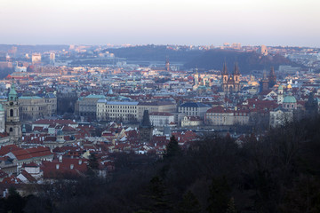 View on the winter Prague City with its Towers, Czech Republic