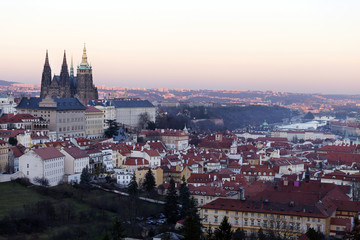 Fototapeta na wymiar View on the winter Prague City with the gothic Castle, Czech Republic
