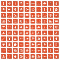 100 winter sport icons set grunge orange