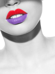 Color lips on black and white photo